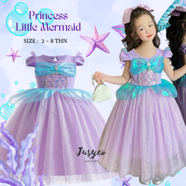 Princess Little Mermaid Blue Dress / Dress Mermaid Anak