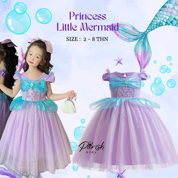 Princess Little Mermaid Blue Dress / Dress Mermaid Anak