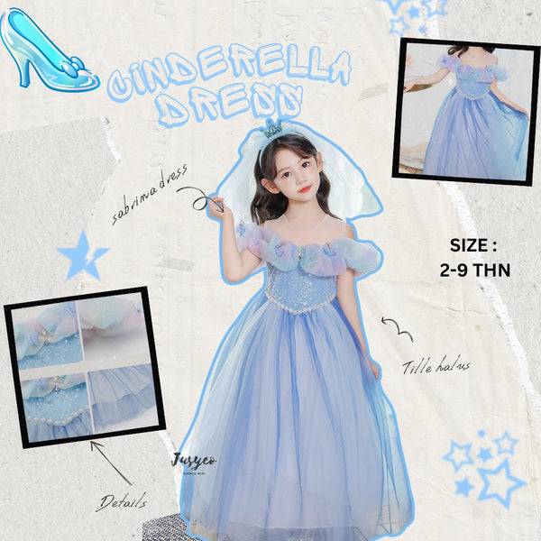 Cinderella Frozen Blue Sequins Dress/ Dress Anak Karakter