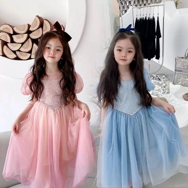 Moraza Frozen Blue Pink Sequins Dress/ Dress Anak Pesta Ulang Tahun