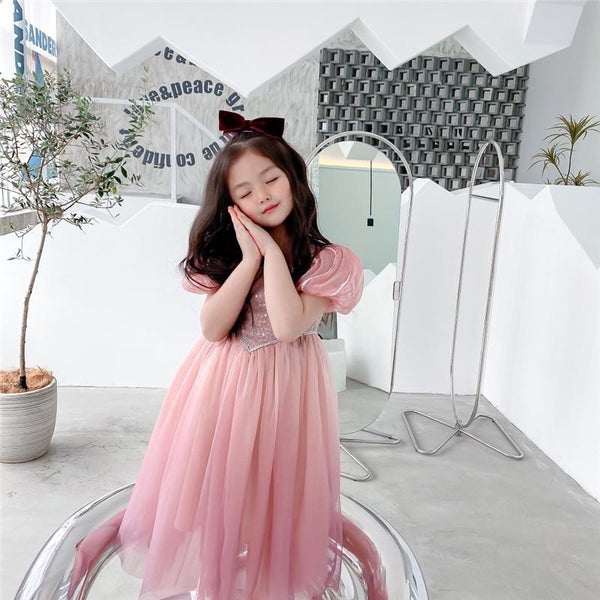 Moraza Frozen Blue Pink Sequins Dress/ Dress Anak Pesta Ulang Tahun