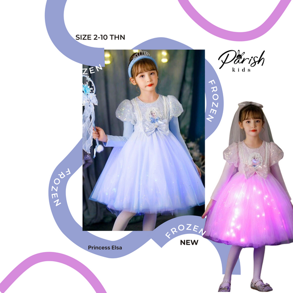 Princess Elsa Frozen Blue Pink Dress/ Kostum Anak Princess Frozen