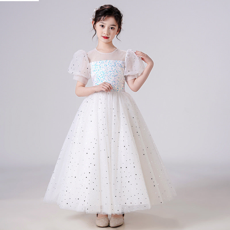 Elin White Pink Grey Party Dress/ Dress Pesta Anak Panjang