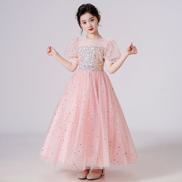 Elin White Pink Grey Party Dress/ Dress Pesta Anak Panjang