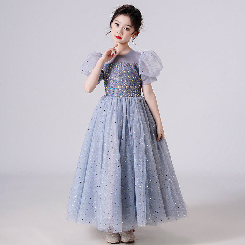 Elin White Pink Grey Party Dress/ Dress Pesta Anak Panjang