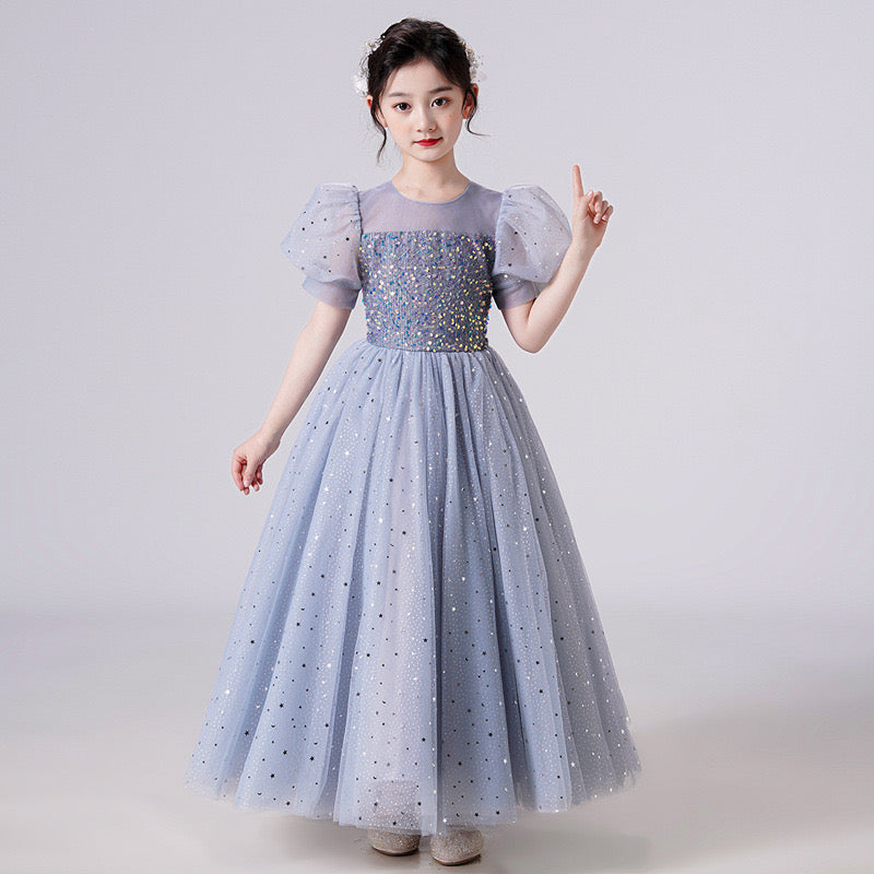 Elin White Pink Grey Party Dress/ Dress Pesta Anak Panjang