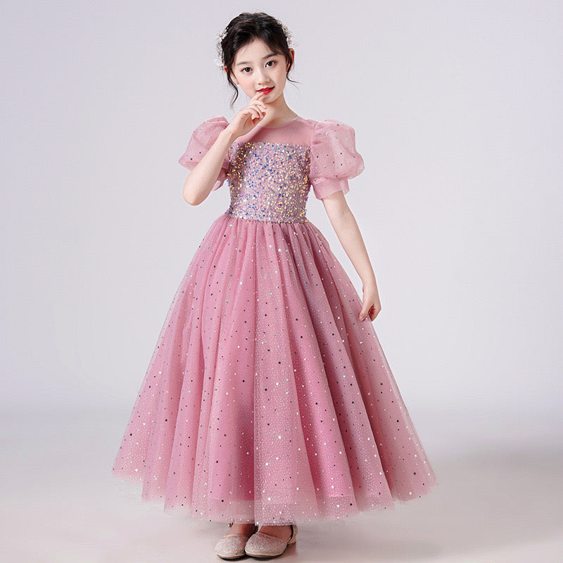 Elin White Pink Grey Party Dress/ Dress Pesta Anak Panjang