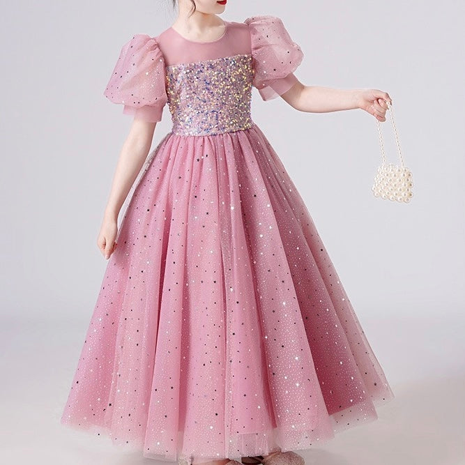 Elin White Pink Grey Party Dress/ Dress Pesta Anak Panjang