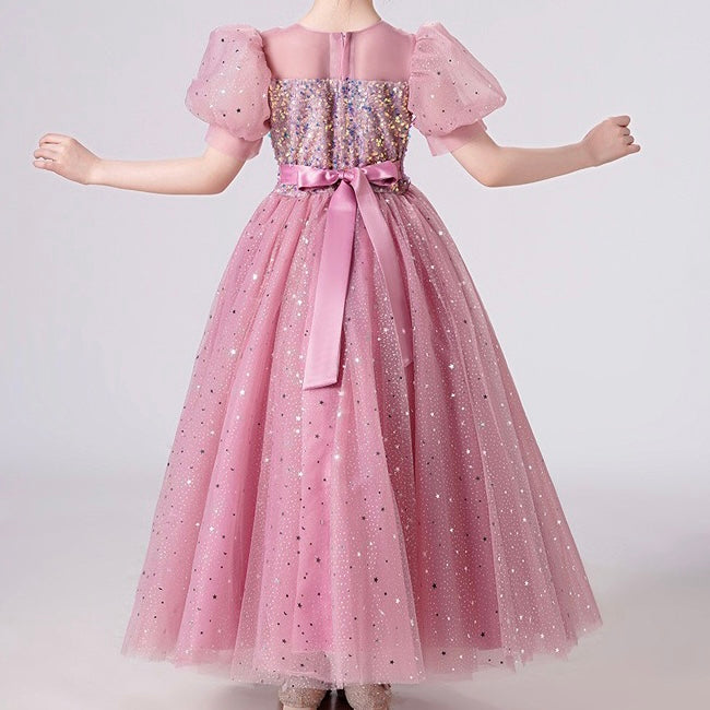 Elin White Pink Grey Party Dress/ Dress Pesta Anak Panjang