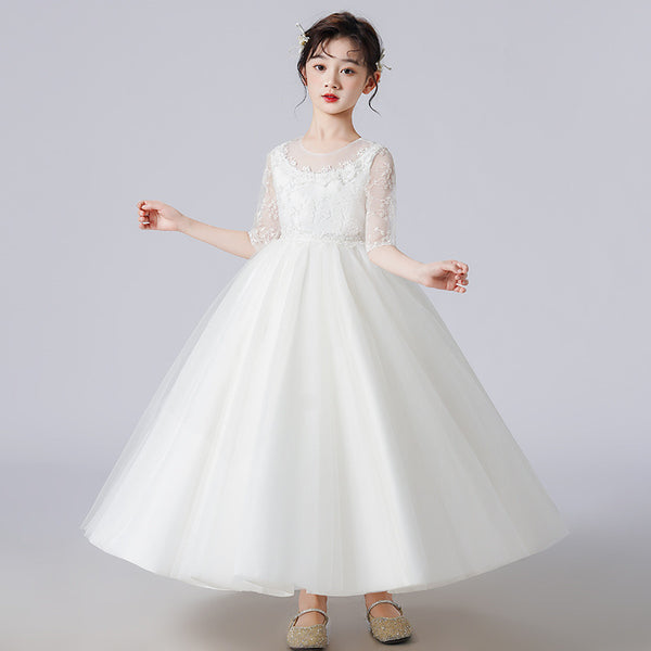 Alea Flower Embroidery Long Dress/ Dress Pesta Putih Brodir