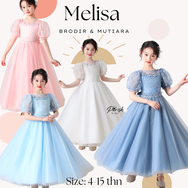 Melisa Embroidery Pearl Dress/ Dress Tosca Mutiara Gown Anak