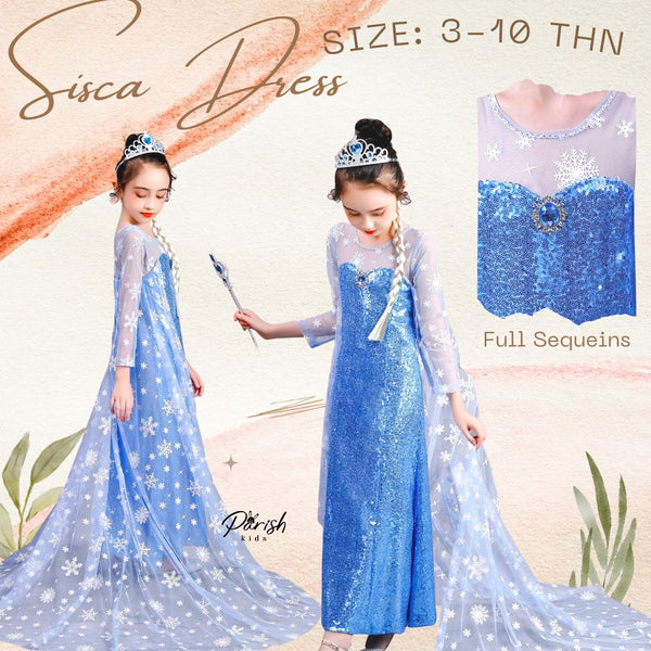 Frozen sisca full sequin dress/ baju pesta anak
