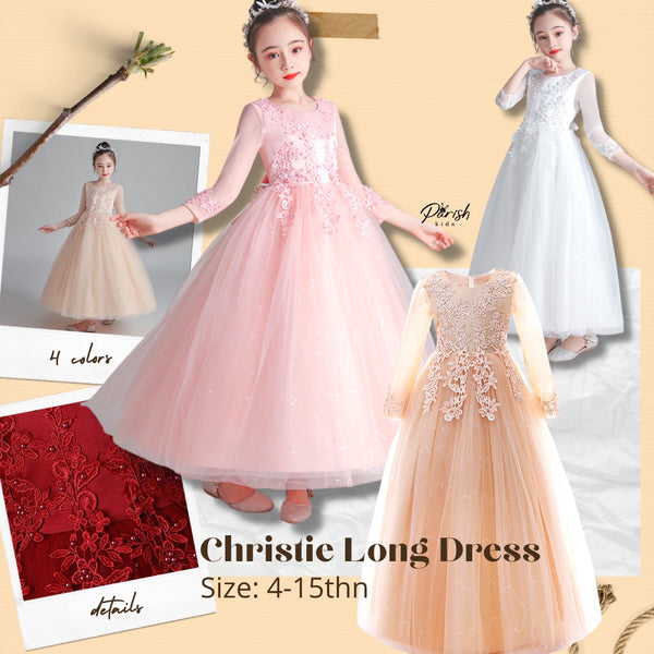 Christie Champagne White Long Dress/ Dress Pesta
